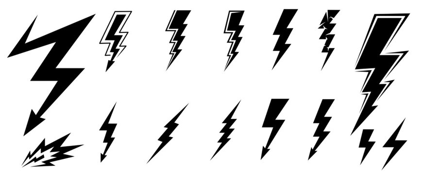 Vector set of thunderbolt icon. Lightning sillhouette.