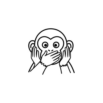 Speak no evil monkey emotion icon covering mouth with hands character wildlife