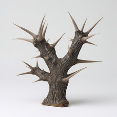 Fototapeta premium Small dead tree with large sharp thorns on a light background