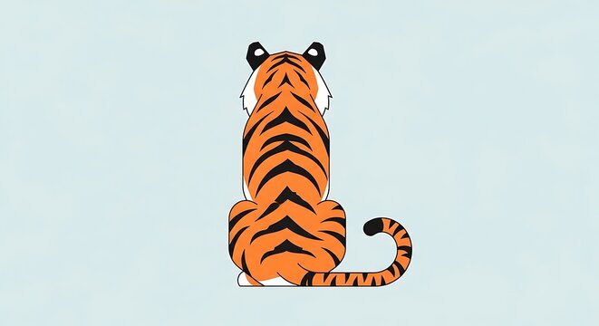 Cartoon illustration of a tiger from behind against a simple background
