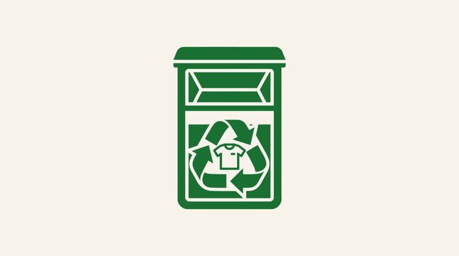 Green Recycling Bin for Clothes on Beige Background