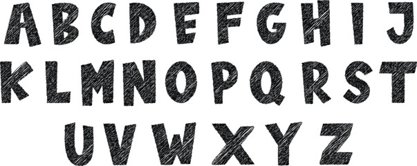 Hand drawn grunge alphabet vector with textured uppercase letters A to Z. Rough brush style typography set for posters, logos, and creative design projects. Vintage distressed font illustration  © Parul