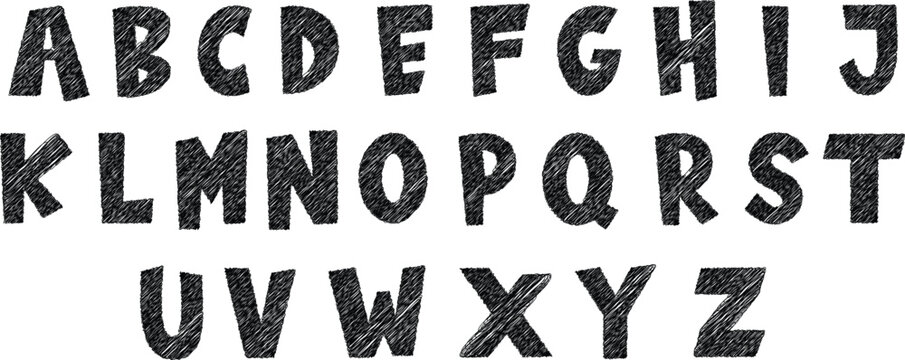 Hand drawn grunge alphabet vector with textured uppercase letters A to Z. Rough brush style typography set for posters, logos, and creative design projects. Vintage distressed font illustration 