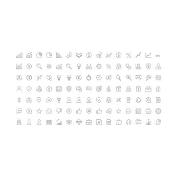 Collection of assorted business and technology thin line icons with business