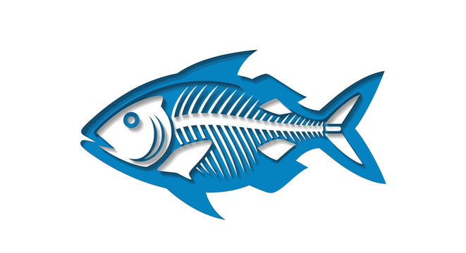 Blue Fish Skeleton Icon Graphic.