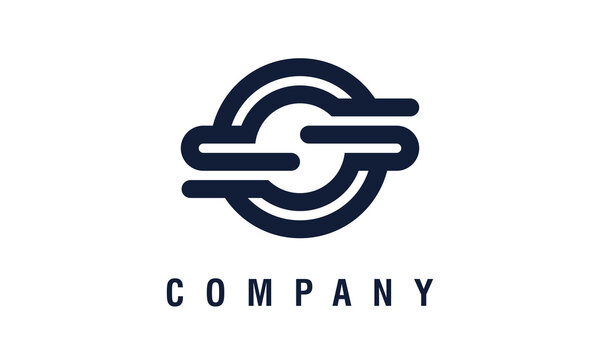 Abstract Letter S Monogram Logo Design with Circular Geometric Elements and Tech Lines