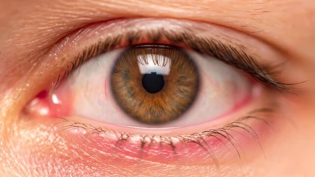 Macro shot showing a human eye with detailed iris and lashes