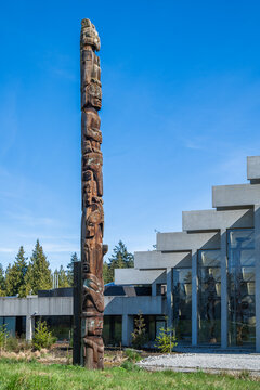 Exterior of Museum of Anthropology (MOA) at UBC with Totem Poles