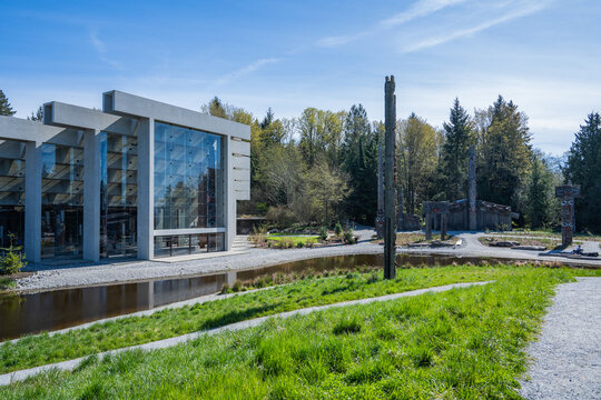 Exterior of Museum of Anthropology (MOA) at UBC with Totem Poles