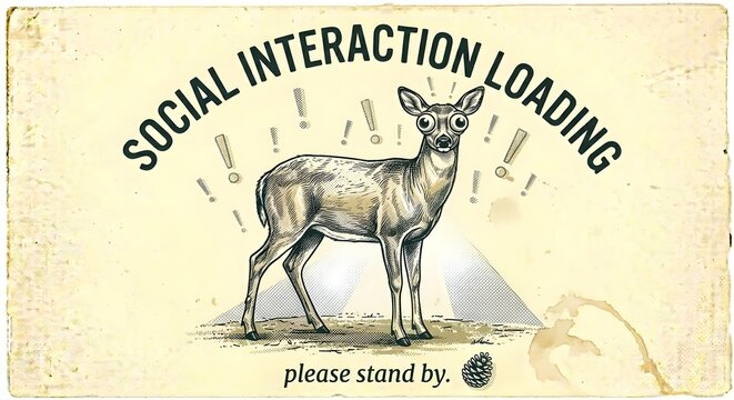 Social Interaction Loading Please Stand By Frozen Deer Headlights Funny Illustration