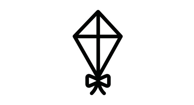 Minimalistic black kite icon with bow detail, set against a clean background for versatile design and decorative applications.