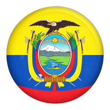 Vibrant Glossy National Flag of Ecuador with Detailed Coat of Arms Emblem Representing South American Heritage and Culture