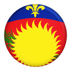 Guadeloupe Flag Button Featuring the Fleur de lis, Sun, and Sugarcane Elements on a Glossy 3d Surface © Mulkan