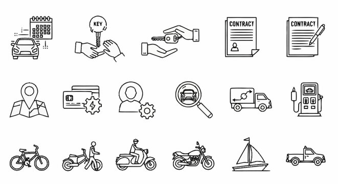 Collection of Transport and Vehicle Related Icons.