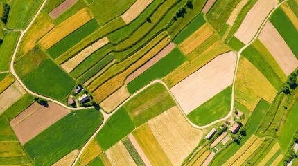 Fototapeta premium Geometric patchwork of agricultural fields above