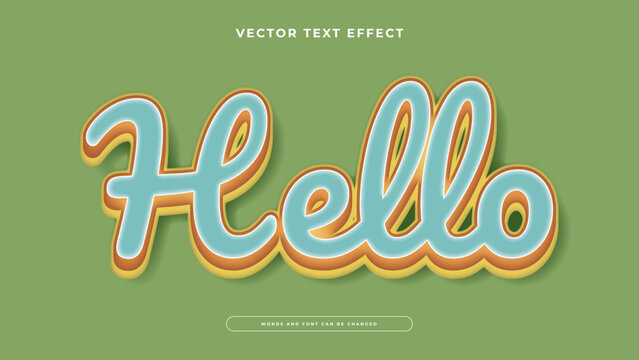 Vibrant hello script text effect with teal and orange colors featuring a thick layered offset style
