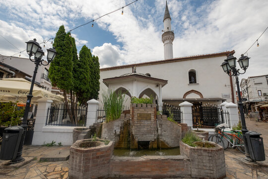 The historic Murat Pasha Mosque, located in Skopje, the capital of North Macedonia.