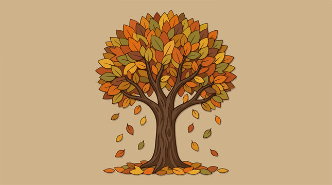 Tree with Falling Autumn Leaves.