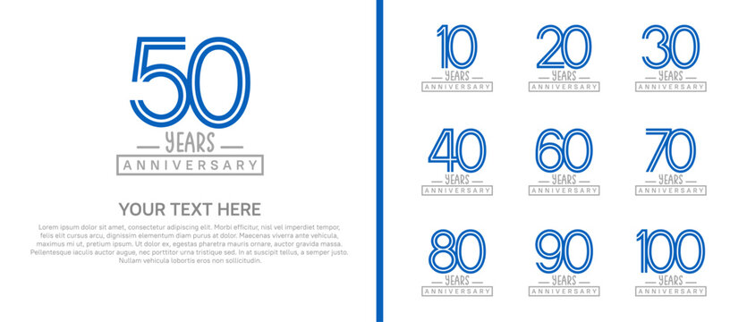 anniversary logo set. blue and grey color on white background for celebration moment