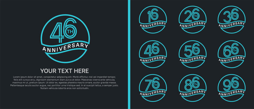 anniversary logo set with circle. blue and white color on black background for celebration moment