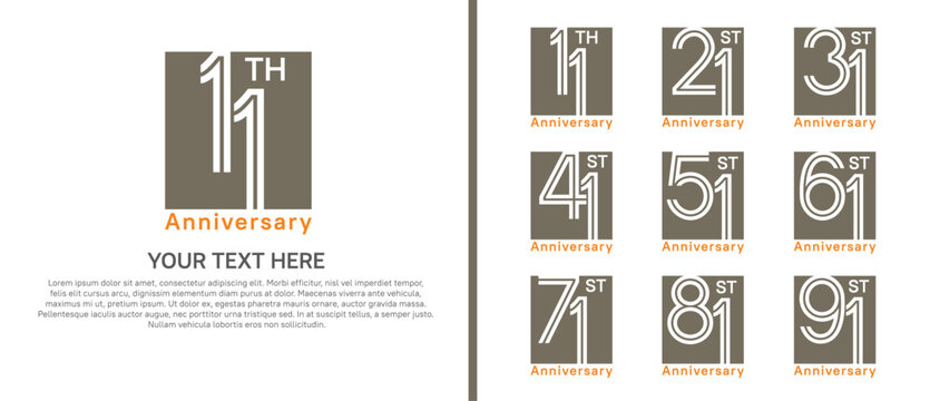 anniversary logo set with square. brown color on white background for celebration moment