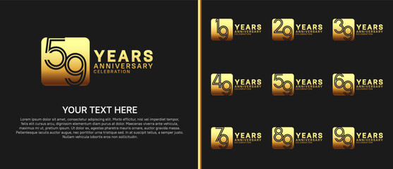 Naklejka premium anniversary logo set with circle. gold color on black background for celebration moment