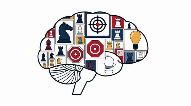 Executive Function Frontal Lobe Concept Illustration with Planning and Focus Icons