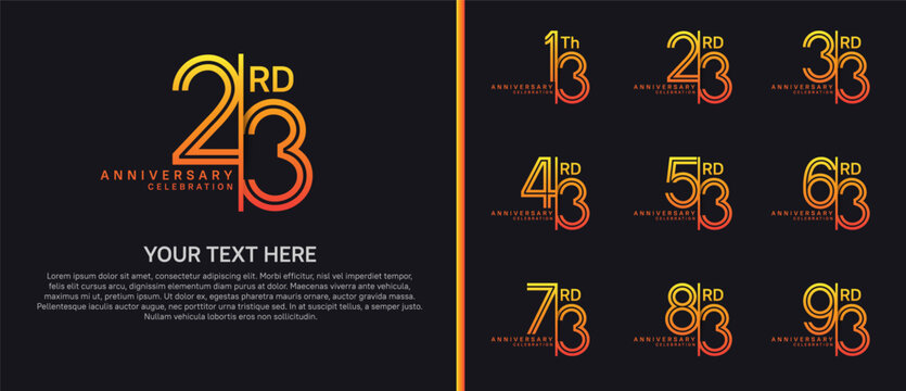 anniversary logo set with split style. orange color on black background for celebration moment