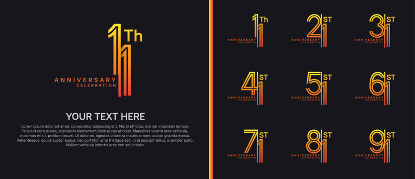 anniversary logo set with split style. orange color on black background for celebration moment