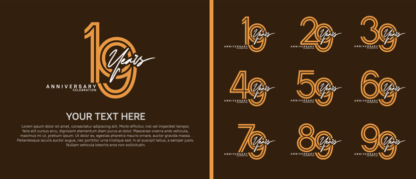 anniversary logo set with handwriting. brown and white color on brown background for celebration moment