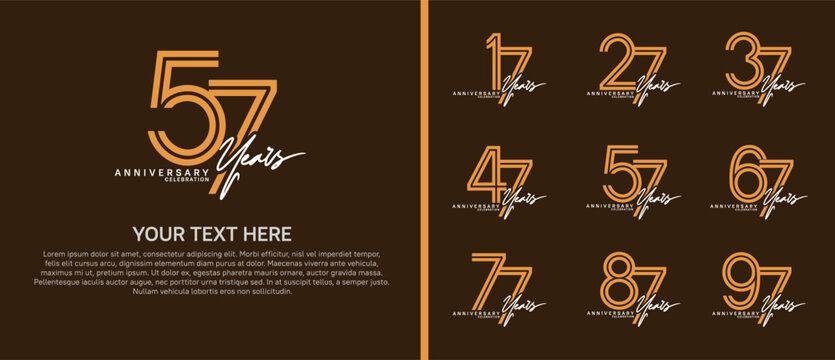 anniversary logo set with handwriting. brown and white color on brown background for celebration moment