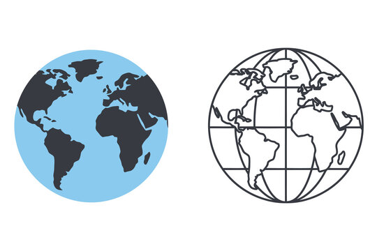 High-Contrast Black and Blue World Map Globes isolated on transparent background