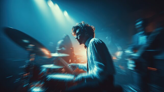 Analog thirty-five millimeter night club ballroom photography, blues jazz, blurred, created with generative AI