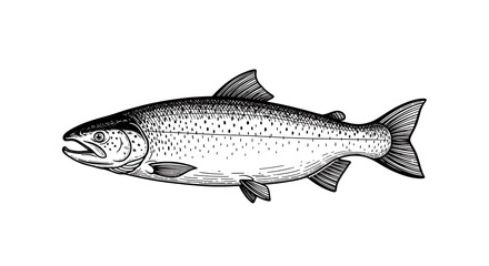 Obraz premium Detailed illustration of a salmon fish black and white line art isolated on white