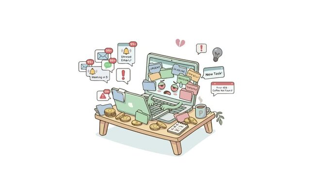 technology crash flat design character motion video suitable to your brand, display, laptop, computer, mascot, cartoon, marketing, business, and more