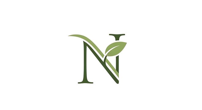 Elegant letter n logo with leaf element on white background