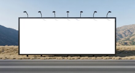 Obraz premium Blank Billboard on Roadside with Mountains in the Background for Advertisement.
