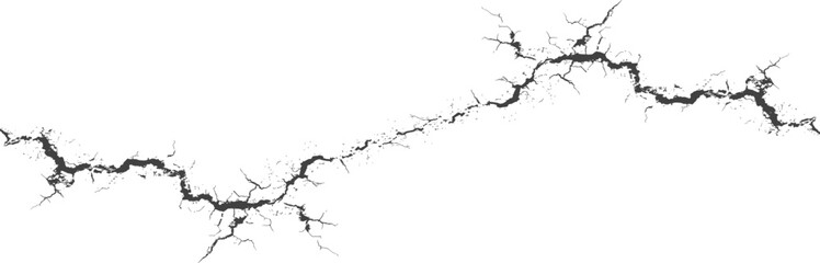 Obraz premium Cracked ground texture set with realistic fracture lines. Broken surface vector elements for damage and destruction concepts. Earth crack overlays for design, distress and grunge effects.