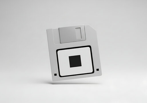 3D render of vintage floppy disk save icon on white background