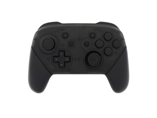Close up, single black gamepad, joypad or joystick for gaming console or computer to control game or various electronic devices, isolated object on transparent background. © Prawit Samphonkrung