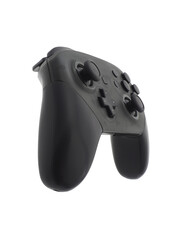 Vertical black gamepad, joypad or joystick for gaming console or computer to control in the game or various electronic devices, isolated object on transparent background. © Prawit Samphonkrung