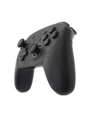Vertical black gamepad, joypad or joystick for gaming console or computer to control in the game or various electronic devices, isolated object on transparent background. © Prawit Samphonkrung