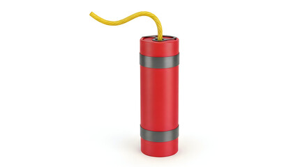 Obraz premium A red and black toy bomb with a yellow fuse on a white background. isolated on white background
