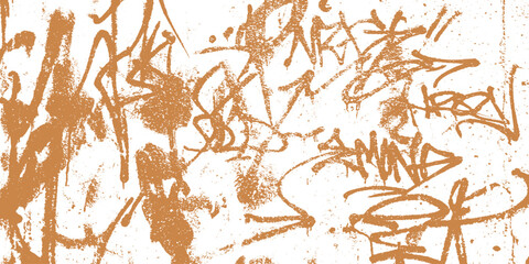 Orange graffiti tags and scribbles on white wall texture with street art spray paint white space modern art background texture graffiti scribbles background abstract distressed creative © plustration