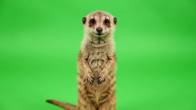 Meerkat standing on green screen background.