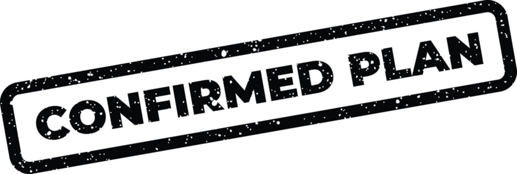 Textured rubber stamp graphic displaying CONFIRMED PLAN text, suitable for project approval or strategy validation