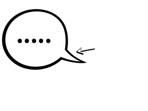 A simple black and white speech bubble with dots isolated on transparent background