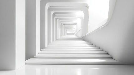 Fototapeta premium A minimalist white staircase leads to a bright and airy destination in a sleek modern building