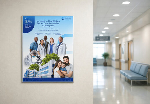 Healthcare Poster Mockup In Hospital Corridor PSD
