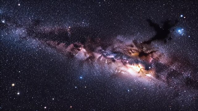 A breathtaking view of the Milky Way galaxy stretches across the night sky, showcasing vibrant nebulas and countless stars.